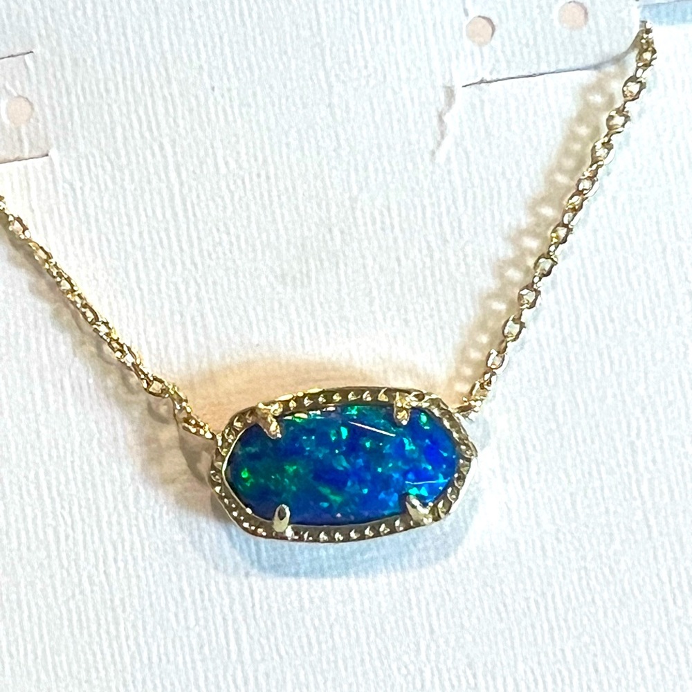 NWT Kendra Scott Elisa Blue Opal & Yellow Gold Retired Stunning Opal Very Rare! - Picture 13 of 14